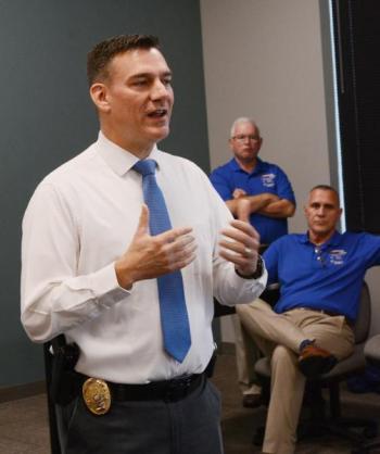 Corvallis Police Captain Joel Goodwin at the Situation Table training session in October.