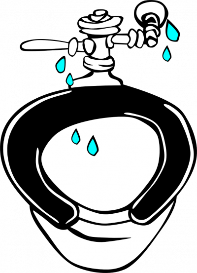 clipart of a toilet with blue water droplet leaks 