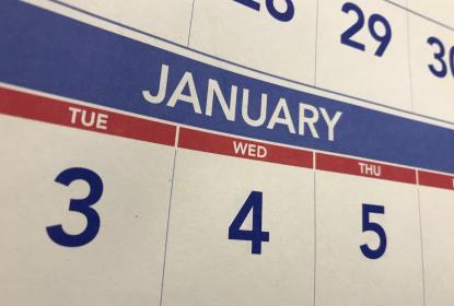 A printed calendar page showing dates in January